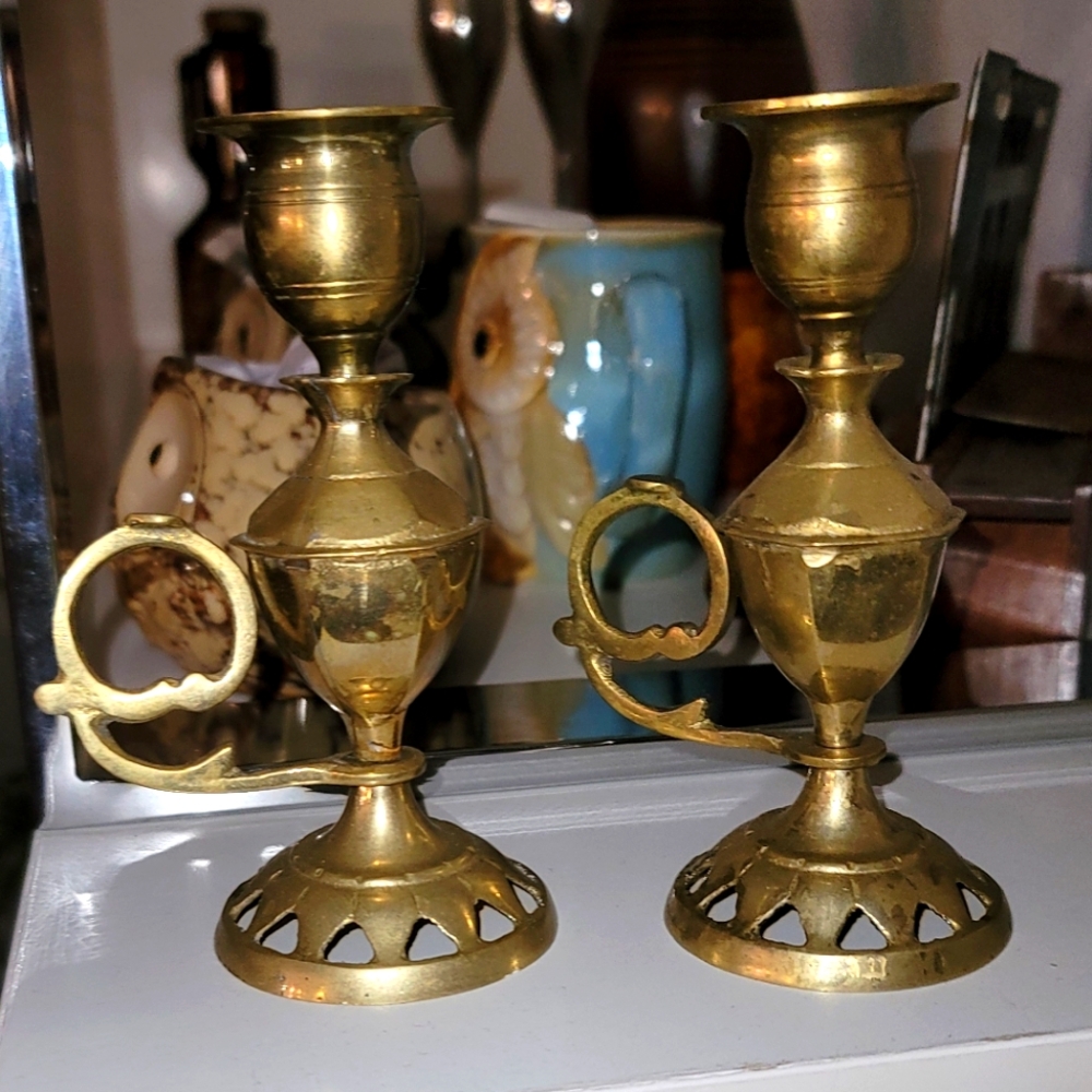 Antique brass candleholders